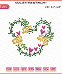 Colorful Mickey Mouse flower head embroidery design, digital Disney embroidery file, machine embroidery patterns.