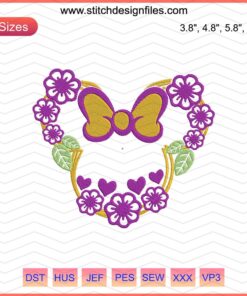 Disney Minnie Flower Embroidery File: Vibrant floral Mickey embroidery pattern for machine crafting, Disney-themed design.