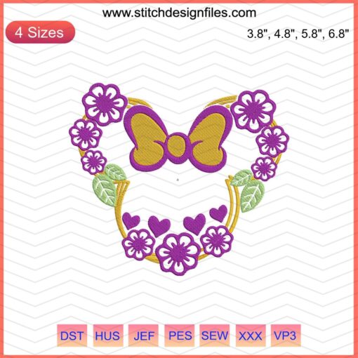 Disney Minnie Flower Embroidery File: Vibrant floral Mickey embroidery pattern for machine crafting, Disney-themed design.