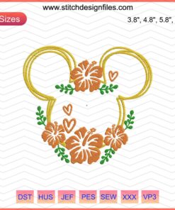 Disney Mickey Colorful Flower Embroidery Design File, Mickey Mouse Machine Embroidery, Vibrant Floral Pattern, Embroider Art