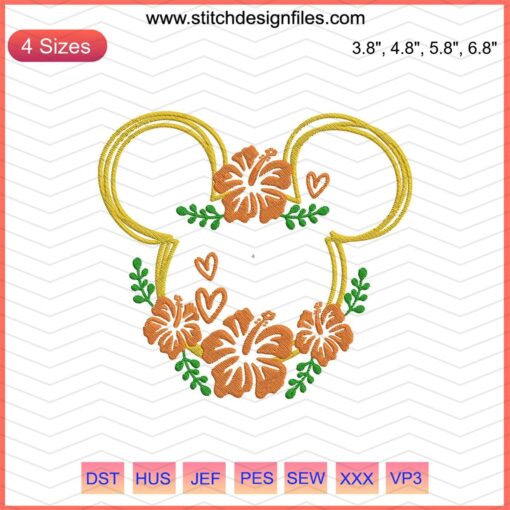 Disney Mickey Colorful Flower Embroidery Design File, Mickey Mouse Machine Embroidery, Vibrant Floral Pattern, Embroider Art
