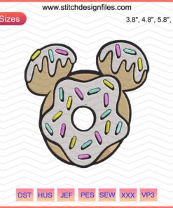 Disney Mickey Donut Embroidery Designs File, Cute Machine Embroidery Pattern, Mickey Mouse Embroidery Art, Instant Download