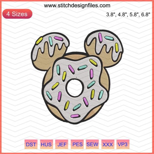 Disney Mickey Donut Embroidery Designs File, Cute Machine Embroidery Pattern, Mickey Mouse Embroidery Art, Instant Download