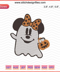 Minnie Ghost Embroidery Designs File, Disney-Inspired Mickey Machine Embroidery, Halloween-Themed Digital Pattern