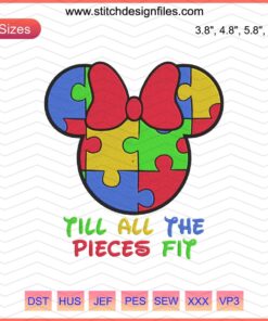Disney Minnie Till All The Pieces Fit Embroidery File, Mickey Embroidery Designs, Machine Embroidery Pattern, Puzzle-Motif