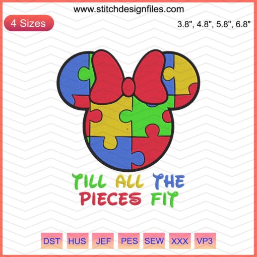Disney Minnie Till All The Pieces Fit Embroidery File, Mickey Embroidery Designs, Machine Embroidery Pattern, Puzzle-Motif