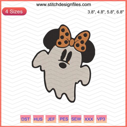 Cute Minnie Ghost Embroidery Design, Disney Mickey Machine Embroidery Files, Halloween Embroidery Patterns, Digital Download