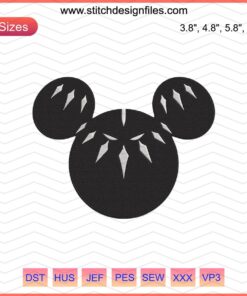 Mickey Head Black Panther Embroidery Design, Disney Machine Embroidery File, Marvel Wakanda Embroidery Pattern