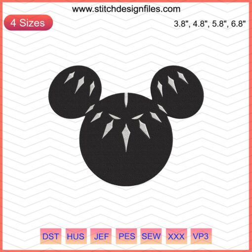 Mickey Head Black Panther Embroidery Design, Disney Machine Embroidery File, Marvel Wakanda Embroidery Pattern