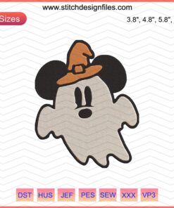 Mickey Ghost Witch Hat Embroidery Designs, Cute Disney Machine Embroidery File for Halloween, Ideal for Shirts and Accessories.
