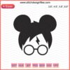 Mickey Mouse head with Harry Potter glasses and lightning scar, embroidery design file for Disney machine enthusiasts.