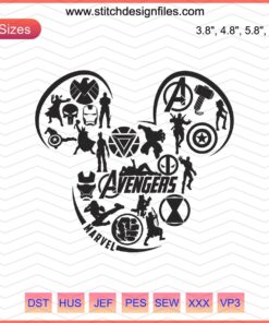 Marvel Mickey Embroidery Designs File - Disney Mickey Mouse machine embroidery patterns, vibrant superhero-themed graphics.