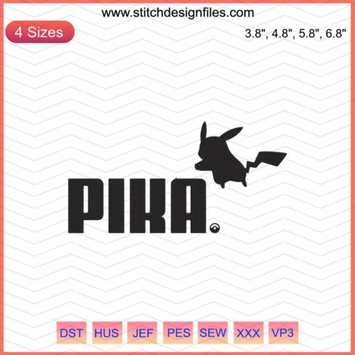 Pika Puma embroidery logo design file for machine, vibrant Puma patterns, digital embroidery download, Pika themed sewing art.