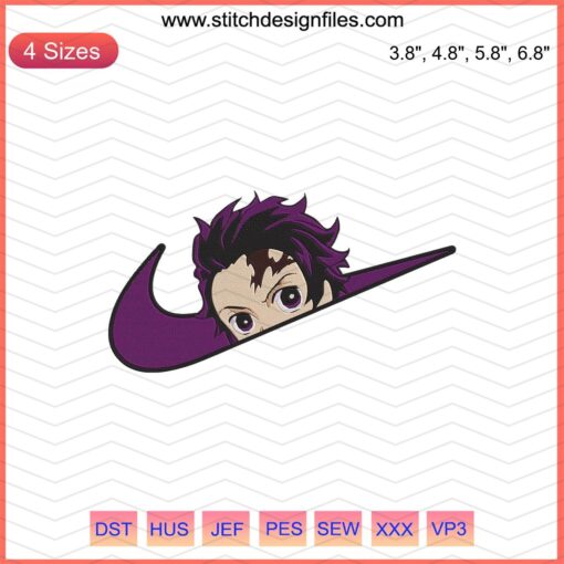 Nike Kamado Tanjiro Head Embroidery Designs, Nike Embroidery Files, Anime Crossover Embroidery Design, Machine Embroidery Pattern.