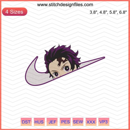 Nike Kamado Tanjiro Head Embroidery Design File, Nike Embroidery, Anime Design, Machine Embroidery, Sporty Anime Patch