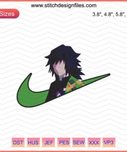 Nike x Giyu Tomioka Embroidery Design File: Dragon pattern, Nike logo, machine embroidery, optimal for jackets and hats.