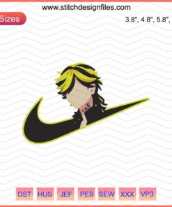 Nike x Kazutora Embroidery Designs File showcases unique Nike machine embroidery patterns in vibrant colors for creative projects.