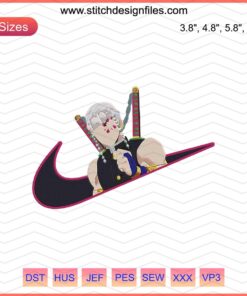 Nike x Tengen Uzui Embroidery Designs File, intricate Nike-themed embroidery featuring Tengen Uzui patterns, machine embroidery designs.