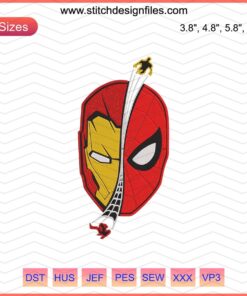 Spider-man Iron Man Half Face Embroidery Design, Marvel Machine Embroidery File, Superhero Stitching Pattern