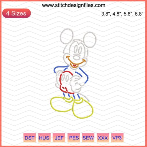 Mickey Neon Light Embroidery Design File - Disney Machine Embroidery, Vibrant Mickey Mouse Outline for Sewing Projects