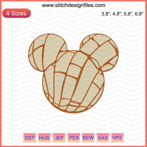 Mickey Mouse Pan Dulce Concha Embroidery Design, Disney Machine Embroidery File, Cute Bakery-Themed Mickey Pattern.
