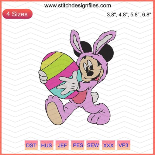 Mickey Easter Gift Embroidery Designs File, Disney Mickey Bunny Machine Embroidery, Festive Disney Stitch Patterns