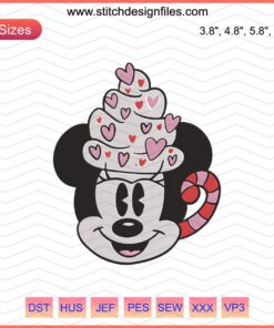 "Disney Valentine's Mickey Mug Embroidery Design File, Heart-themed Mickey Mouse Machine Embroidery for DIY Crafts"
