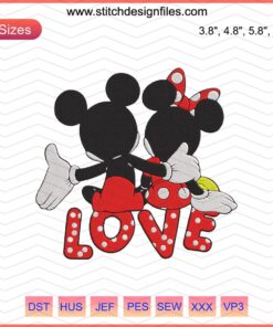 Disney Couple Love Embroidery File: Mickey Mouse machine embroidery design featuring romantic couple-themed patterns.