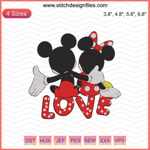 Disney Couple Love Embroidery File: Mickey Mouse machine embroidery design featuring romantic couple-themed patterns.