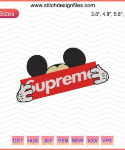 Disney Mickey Mouse Supreme Embroidery Designs File featuring iconic Mickey cartoon character for machine embroidery projects.