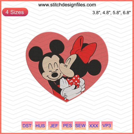 Mickey and Minnie Valentine Embroidery Design, Disney Machine Embroidery Patterns, Love Theme Characters