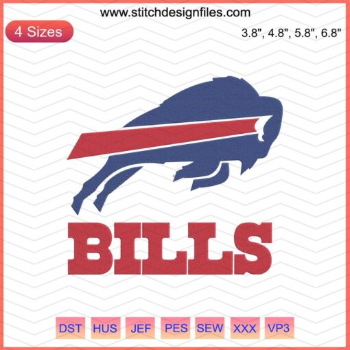 Bills Buffalo Logo Embroidery Design File for Machine Embroidery, Detailed Bills Buffalo Design, Buffalo Bills Logo Embroidery Pattern