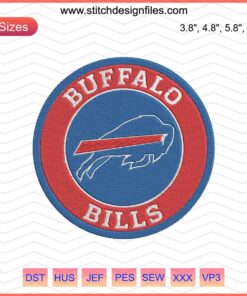 Buffalo Bills Circle Logo Machine Embroidery Design File, NFL Team Embroidery Patterns, Buffalo Sports Embroidery Designs