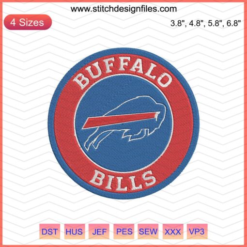 Buffalo Bills Circle Logo Machine Embroidery Design File, NFL Team Embroidery Patterns, Buffalo Sports Embroidery Designs