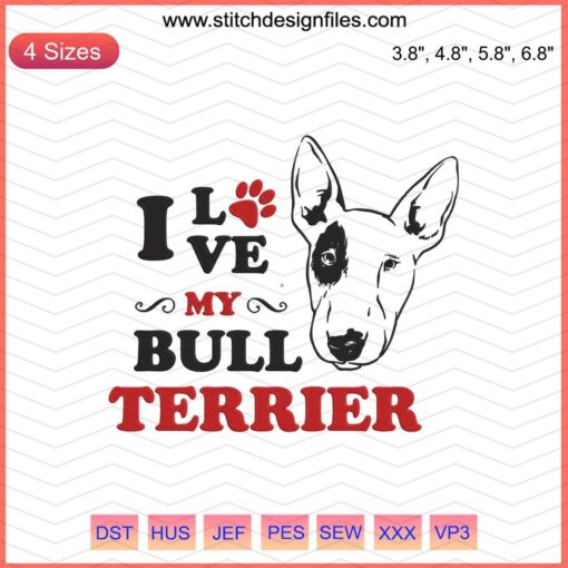 Bull Terrier Embroidery Designs Digital File, Dog Machine Embroidery for DIY Projects, Bull Terrier Pattern Download
