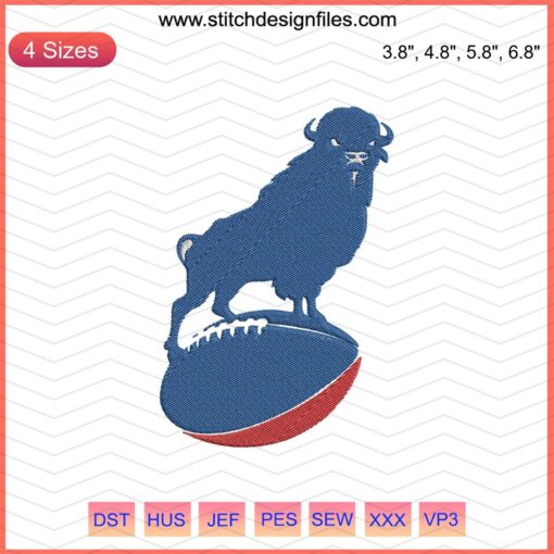 Buffalo with Football Embroidery Design File, Bills Buffalo Embroidery for Machine embroidery, NFL Team Designs.