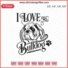 "Bulldog Embroidery Design: 'I Love My Bulldog' text with cute dog motif, perfect for machine embroidery projects."