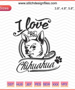 Charming Chihuahua embroidery design showcasing intricate dog patterns, perfect for pet-themed machine embroidery projects.