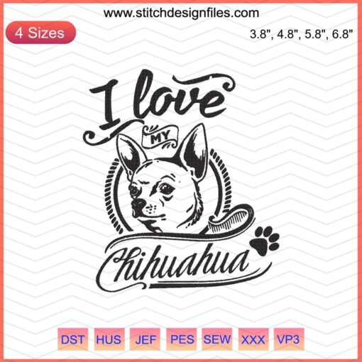 Charming Chihuahua embroidery design showcasing intricate dog patterns, perfect for pet-themed machine embroidery projects.