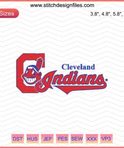 Cleveland Andians embroidery pattern, machine embroidery design with tribal motifs, vibrant colors, text "Cleveland Andians"