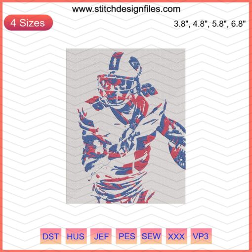 Buffalo Bills player embroidery design file, machine embroidery pattern, NFL team, DIY sewing project.
