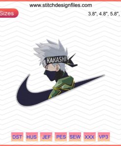 Kakashi Embroidery Design, Nike Naruto Machine Embroidery, Cool Anime Stitch Pattern, Perfect for Fans and DIY Projects