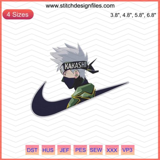 Kakashi Embroidery Design, Nike Naruto Machine Embroidery, Cool Anime Stitch Pattern, Perfect for Fans and DIY Projects