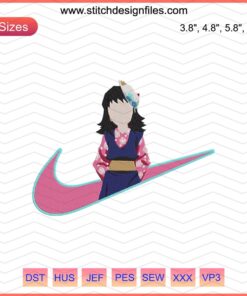 Makomo Nike Kimetsu no Yaiba Embroidery Design File, vibrant anime-inspired patterns, machine embroidery, digital download.