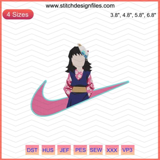 Makomo Nike Kimetsu no Yaiba Embroidery Design File, vibrant anime-inspired patterns, machine embroidery, digital download.