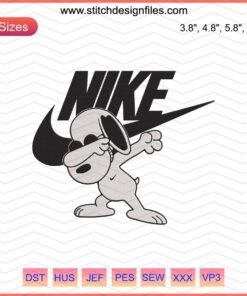 Snoopy Dab Embroidery Design File, Nike Logo, Cute Snoopy Machine Embroidery, Instant Download, Cartoon Character Stitching.