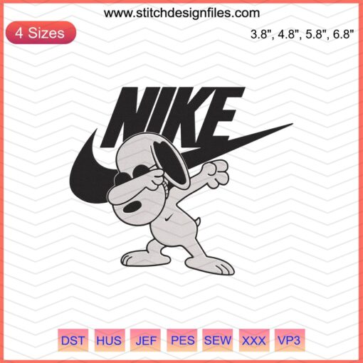 Snoopy Dab Embroidery Design File, Nike Logo, Cute Snoopy Machine Embroidery, Instant Download, Cartoon Character Stitching.