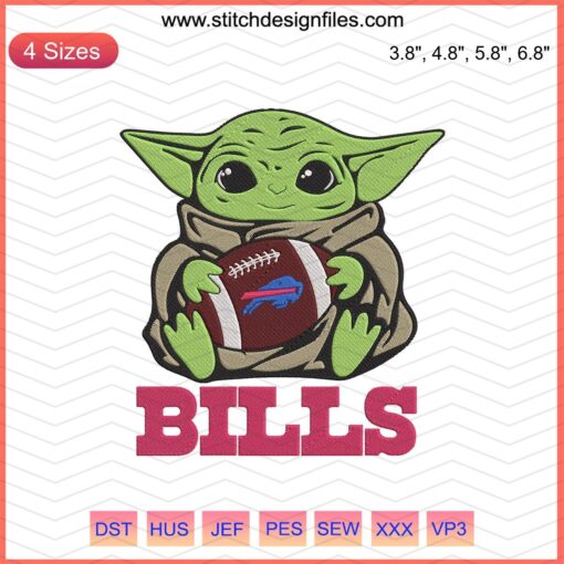 Baby Yoda Love Buffalo Bills Embroidery Design File for Bills Fans - Machine Embroidery Patterns, Instant Download