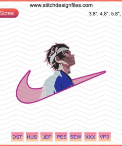 Tanjiro Kamado Nike Kimetsu no Yaiba embroidery design, vibrant anime pattern for machine embroidery projects.