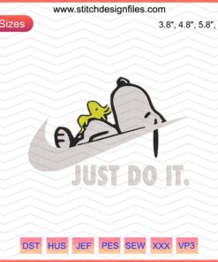 Nike Snoopy Just Do It Lazy Embroidery Design, Modern Snoopy Nike Embroidery File, Cute Cartoon Stitch Patterns, Digital Download